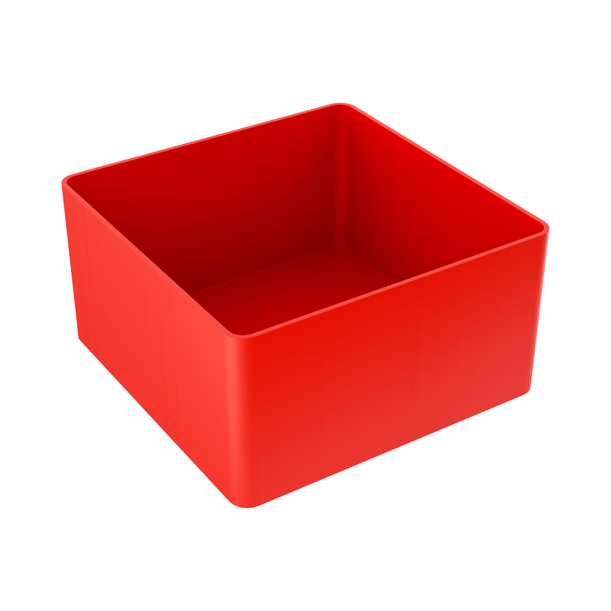 British-made red plastic compartment, 108 x 108 x 45mm, for Sortacase 45mm organiser cases.
