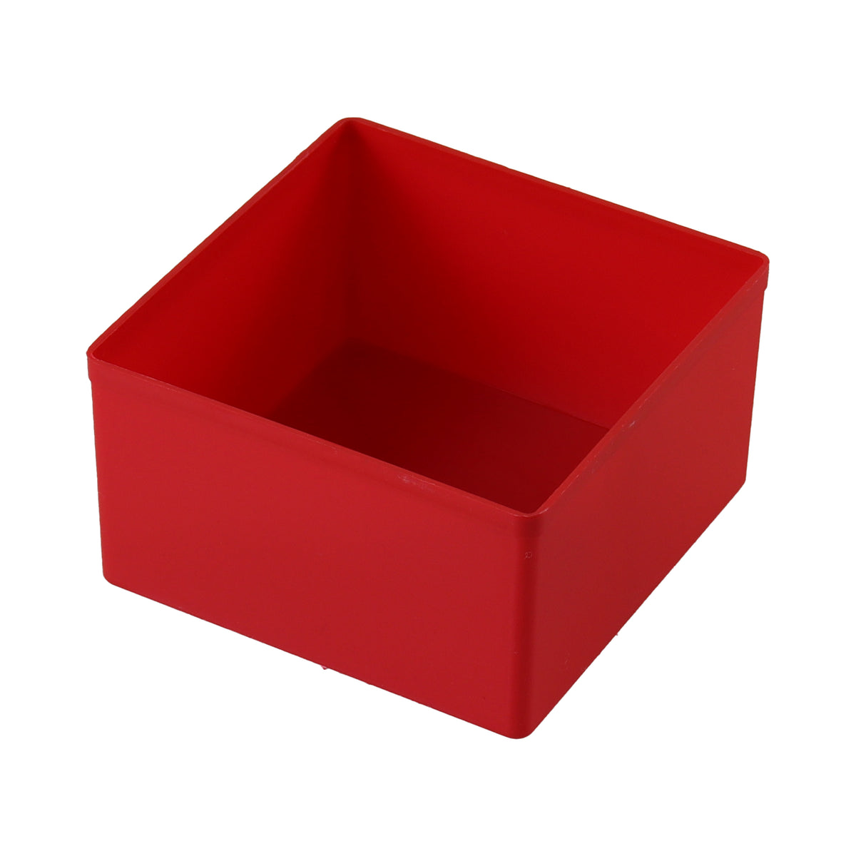 British-made red plastic compartment, 108 x 108 x 63mm, for Sortacase 63mm organiser cases.