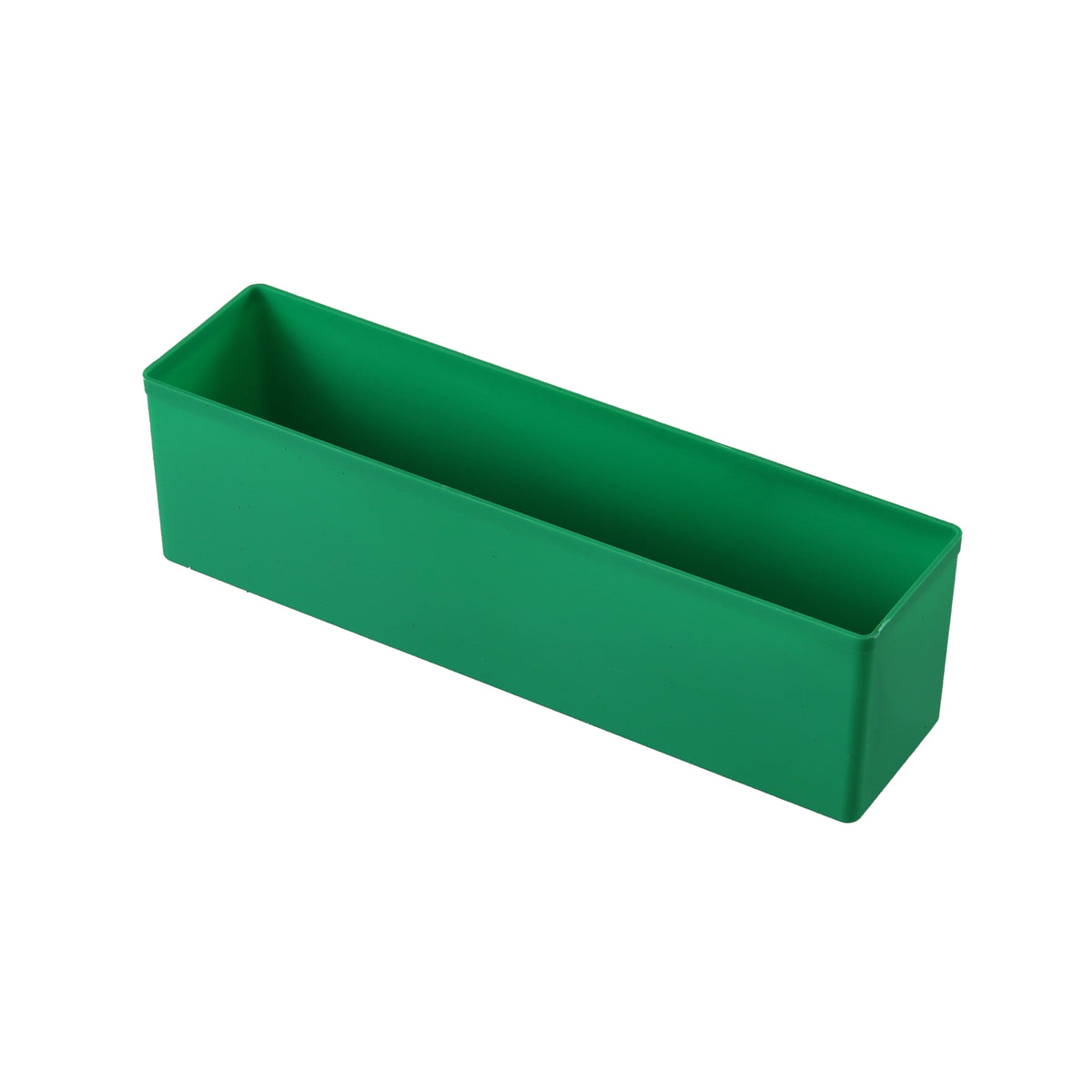 British-made green plastic compartment, 54 x 216 x 63mm, for Sortacase 63mm organiser cases.