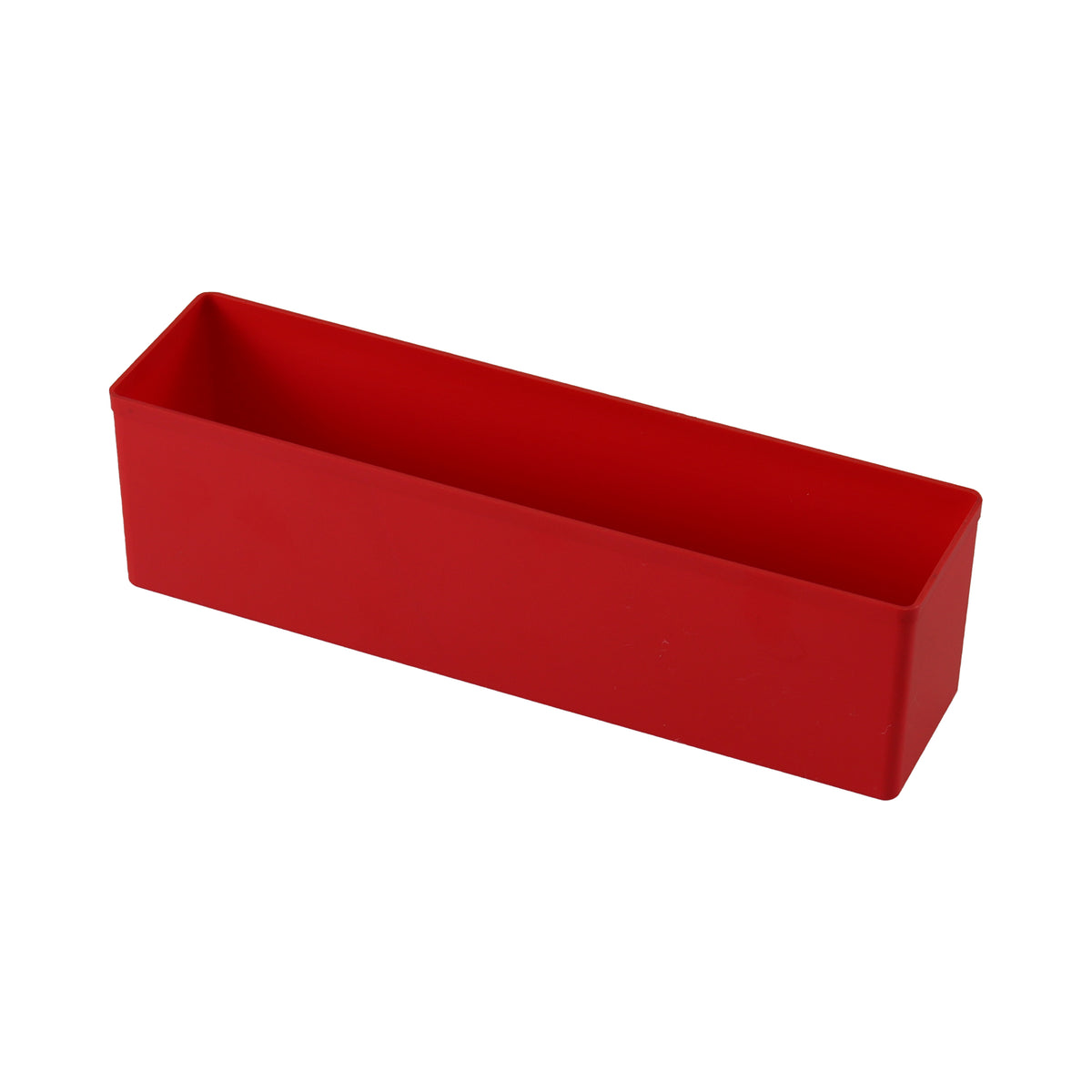British-made red plastic compartment, 54 x 216 x 63mm, for Sortacase 63mm organiser cases.