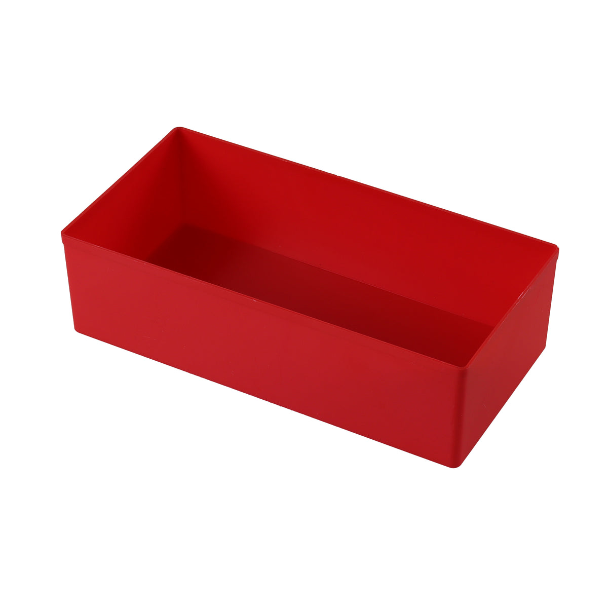 British-made red plastic compartment, 108 x 216 x 63mm, for Sortacase 63mm organiser cases.