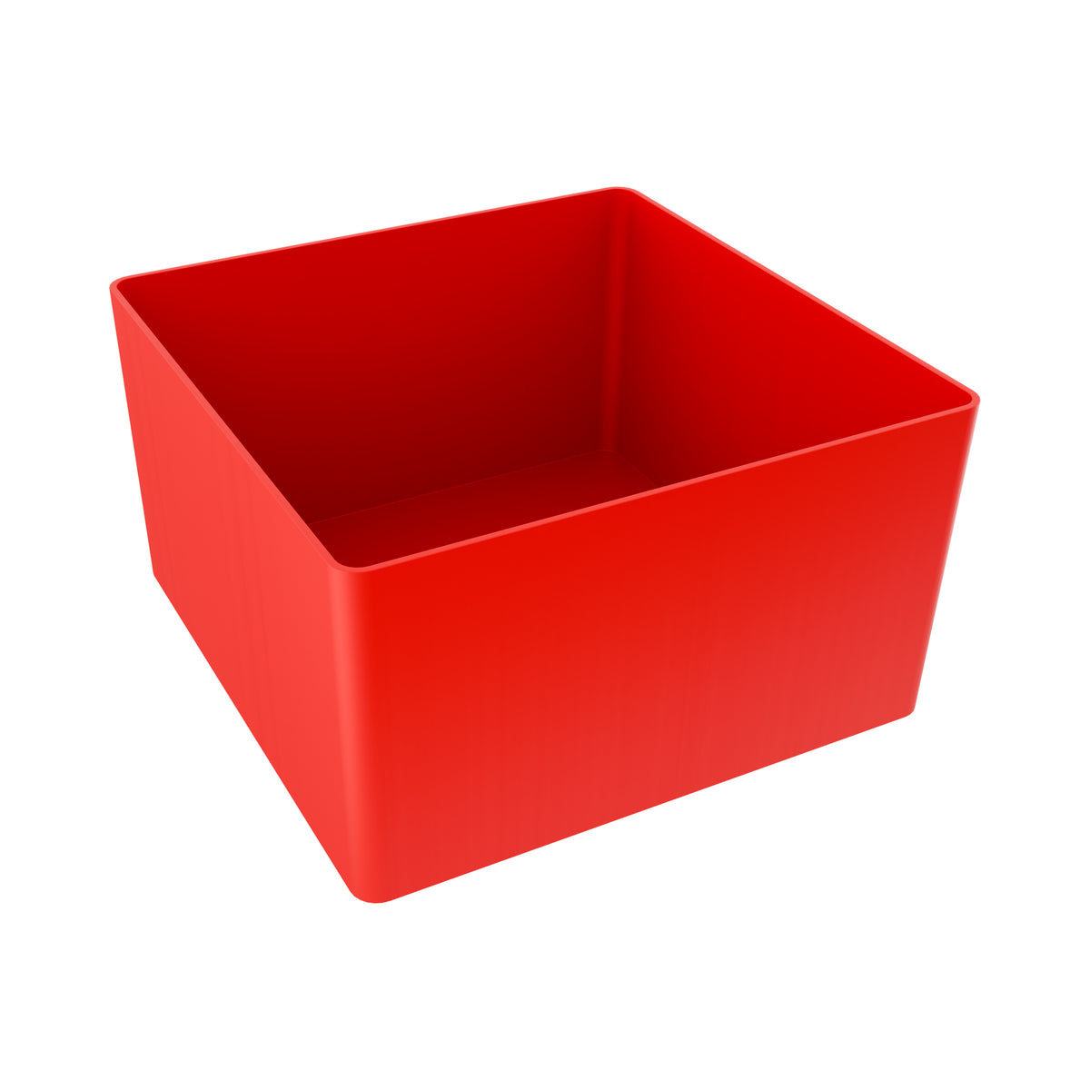 British-made red plastic compartment, 128 x 134 x 82mm, for Sortacase 82mm deep organiser cases.
