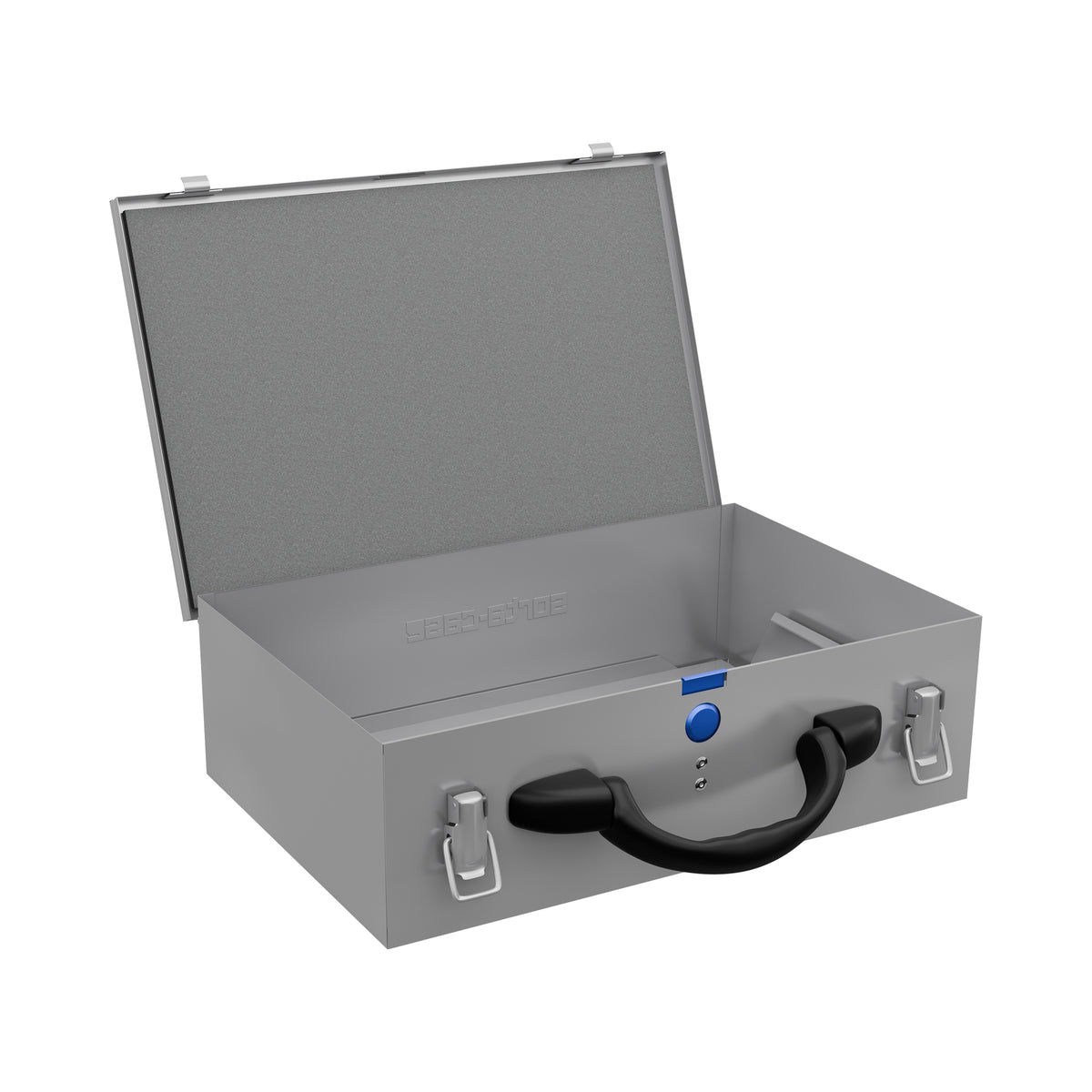 Sortacase Small Double Silver Case shown open and empty, a two-layer 2x45mm silver steel organiser case.